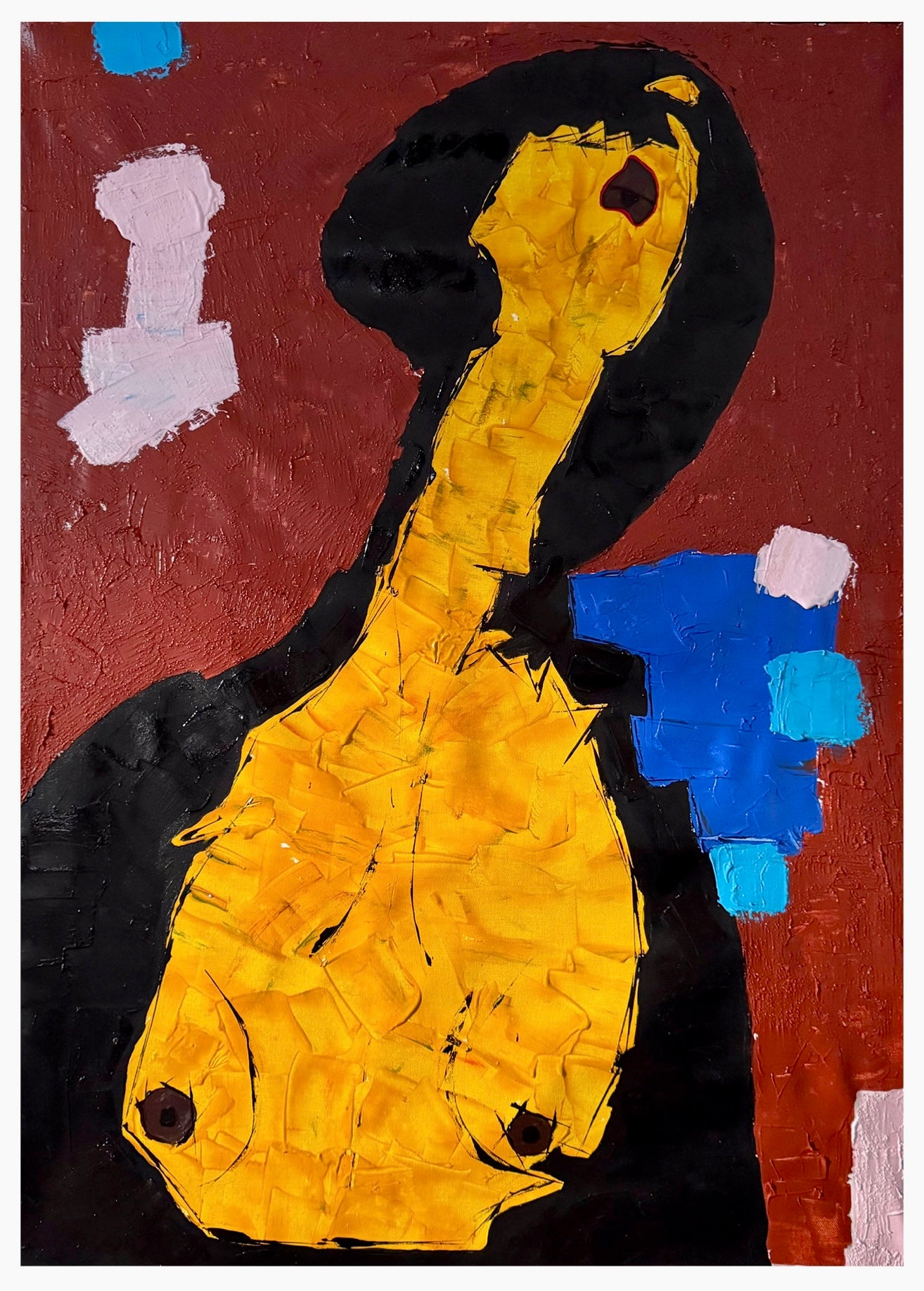 Abstract Expressionist Female Portrait Painting 26x36 Canvas Handmade Acrylic Wall Art One of a Kind
