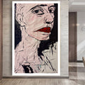Silent Crimson Gaze – 24x40 Inches Original Abstract Expressionist Acrylic Portrait on Canvas with Palette Knife Texture