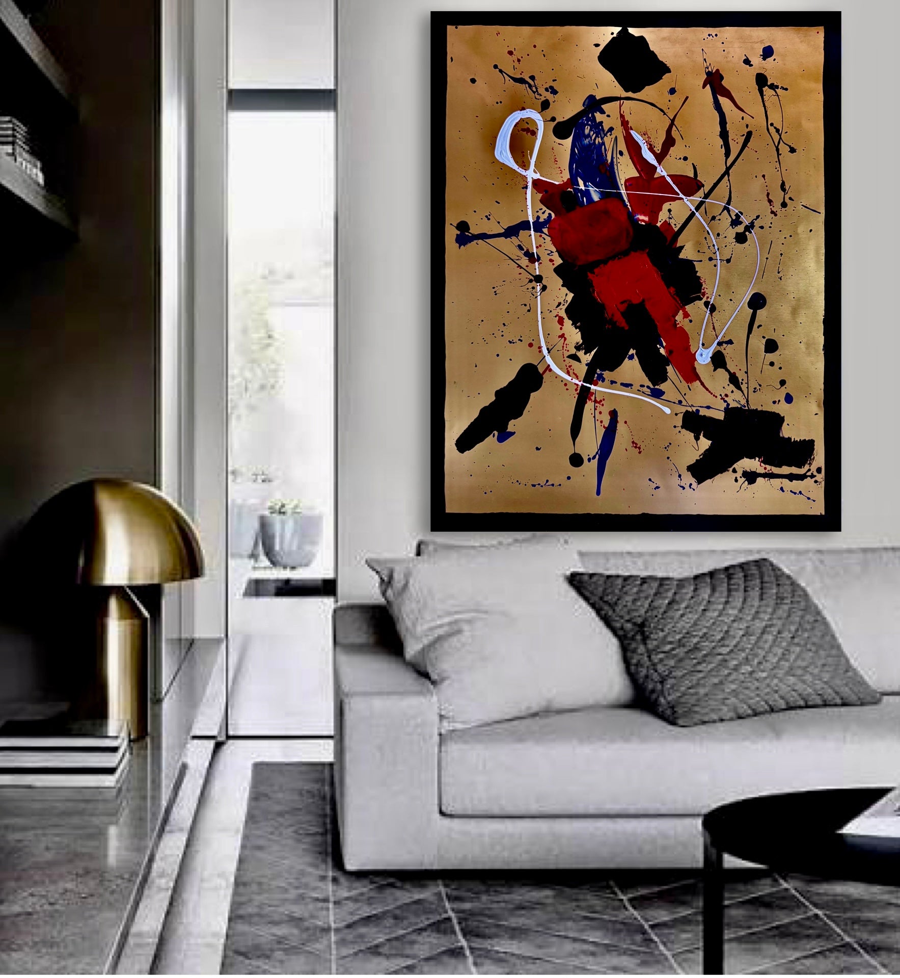 Textured Abstract Expression Painting | Bold Red Black Contemporary Artwork on Poster | Modern Expressive Wall Art 22x28