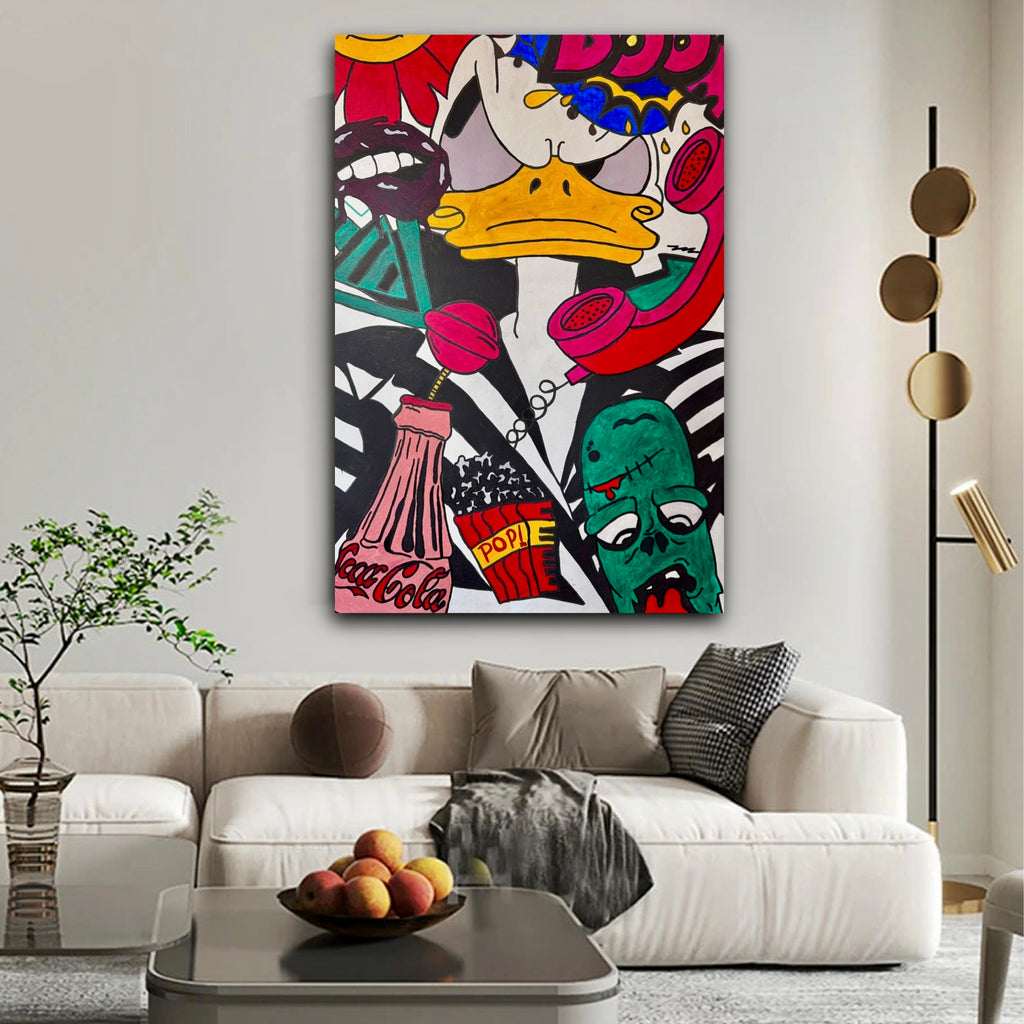 Pop Art Chaos: Duck Face, Vintage Phone & Urban Culture
