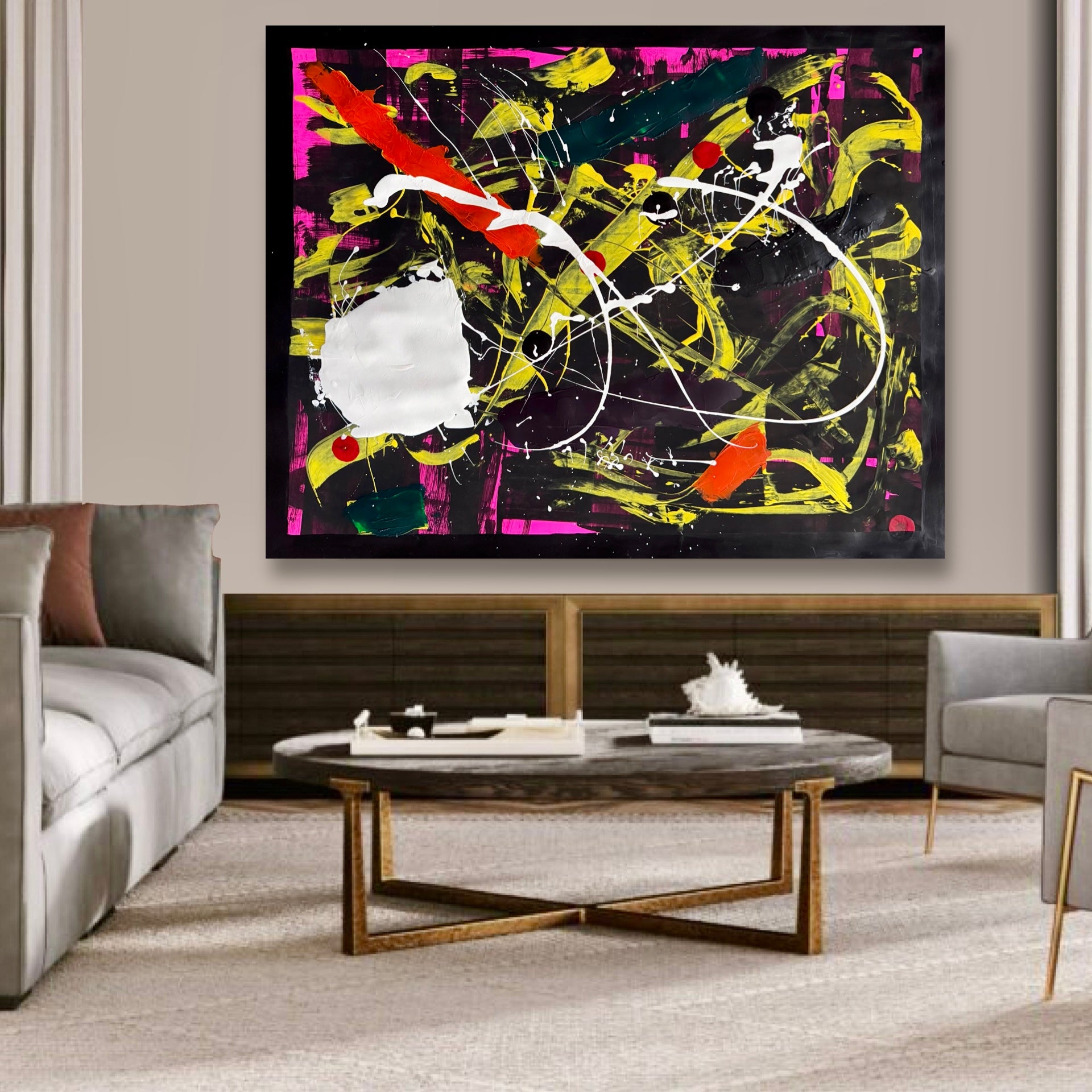 Handmade Acrylic Abstract Painting, Bold Neon Textured Artwork (22x28 inch)