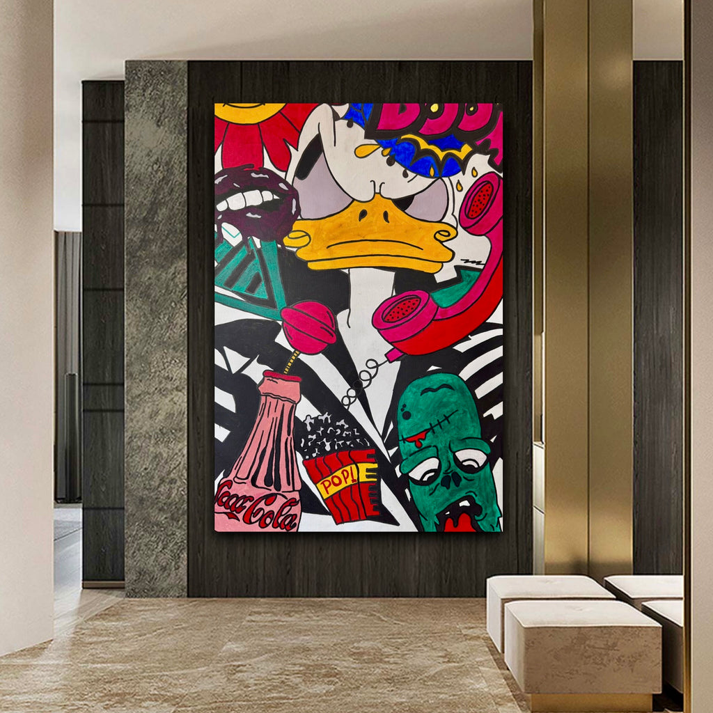 Pop Art Chaos: Duck Face, Vintage Phone & Urban Culture