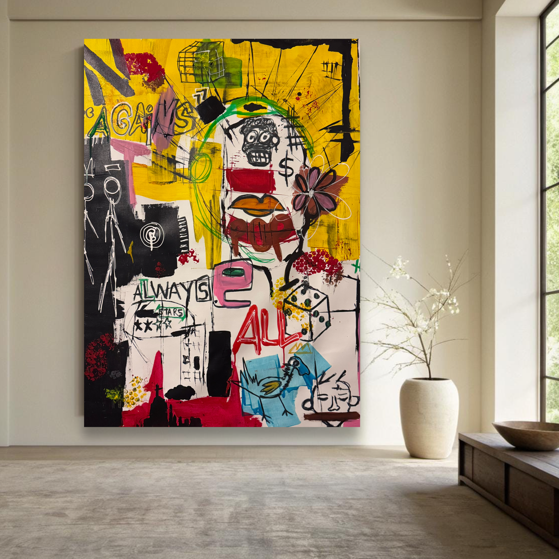 Original Pop Art Abstract Painting 26x36 Canvas | Handmade Acrylic Mixed Media Wall Art | One of a Kind Artwork