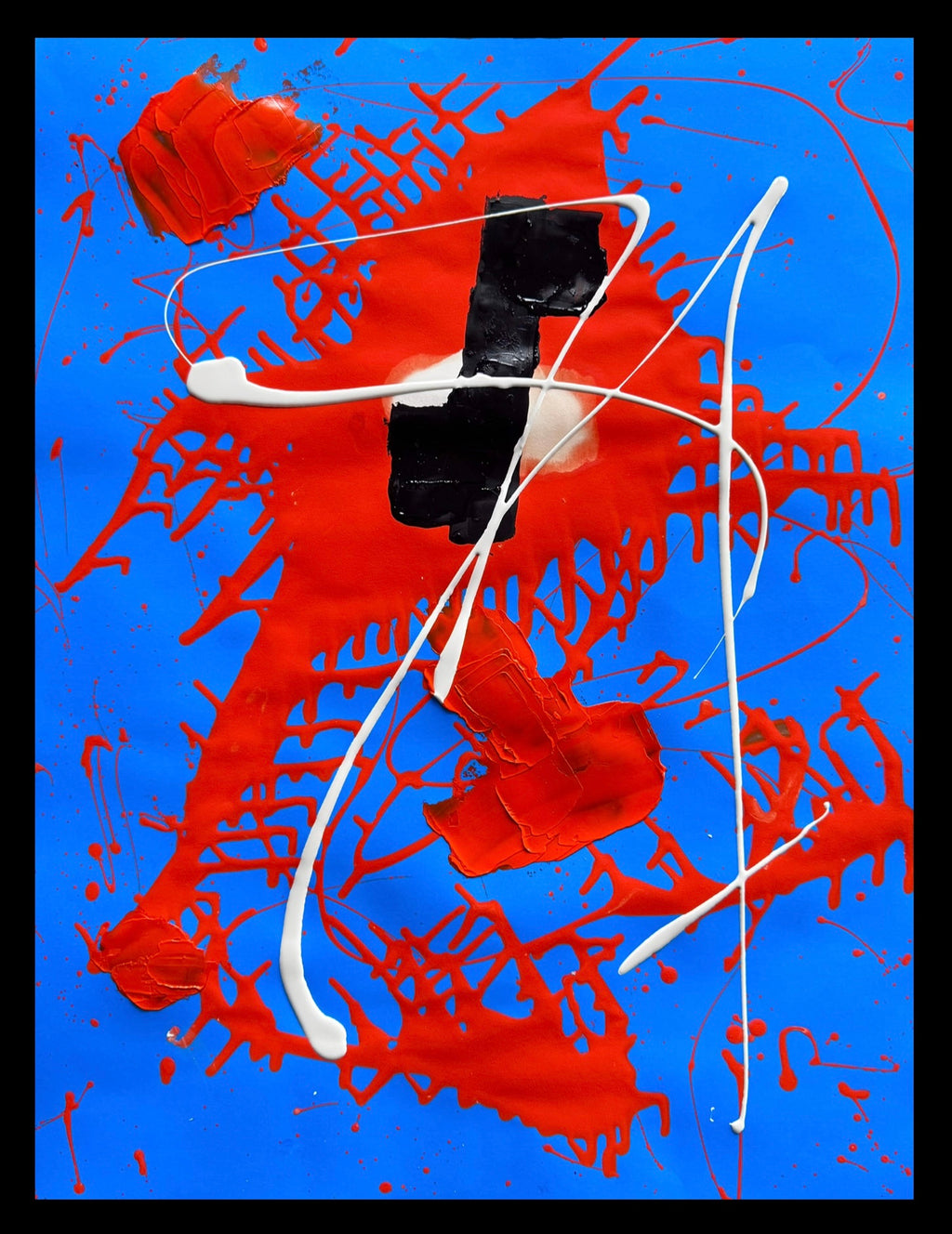 Bold Abstract Expression in Red, Blue and White – Textured Contemporary Acrylic Painting with Dynamic Splashes and Sculptural Layers