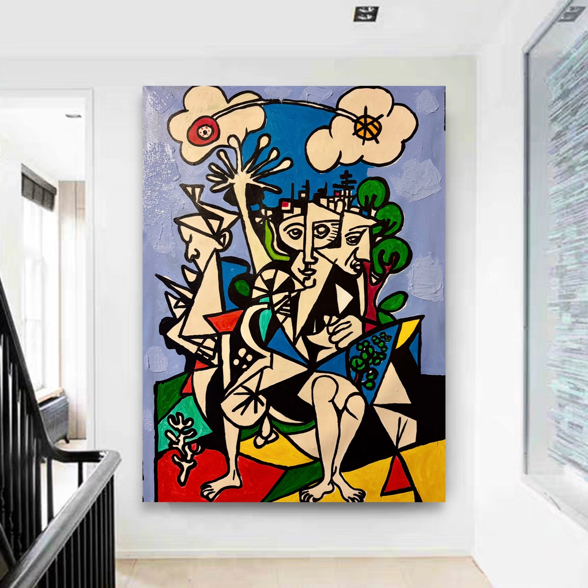 Abstract Cubist Acrylic Painting on Canvas | Handmade Expressionist Artwork | Original Modern Picasso Inspired Art 26x36 inch