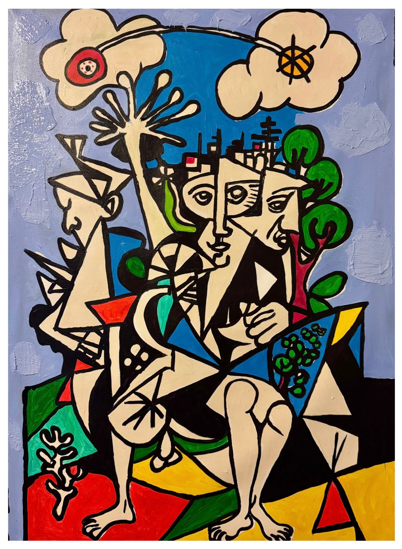Abstract Cubist Acrylic Painting on Canvas | Handmade Expressionist Artwork | Original Modern Picasso Inspired Art 26x36 inch