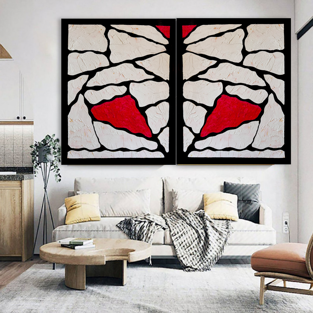 Textured Minimal Abstract Painting Black White Red Modern Wall Art, Contemporary Large Statement Artwork, Handcrafted Acrylic Texture Art