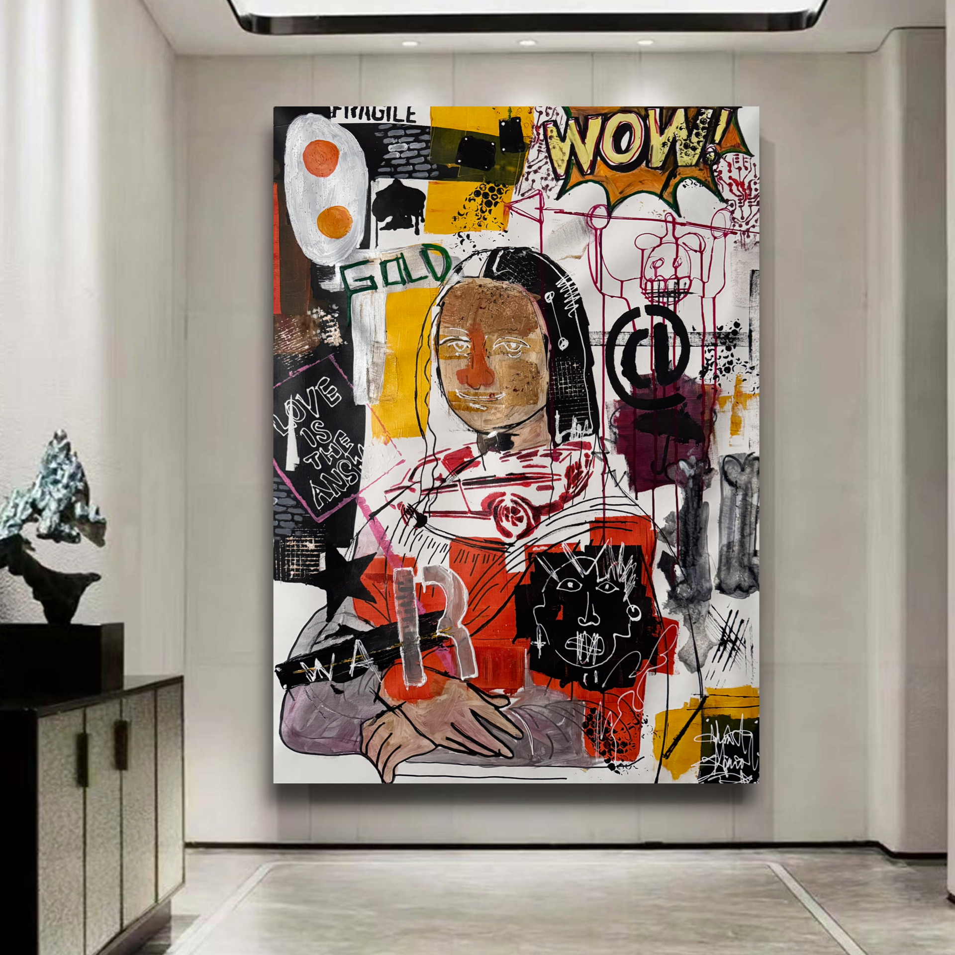 Pop Art Mona Lisa Painting 26x36 Canvas, Handmade Acrylic Artwork, Neo Expressionist Wall Decor, One of a Kind