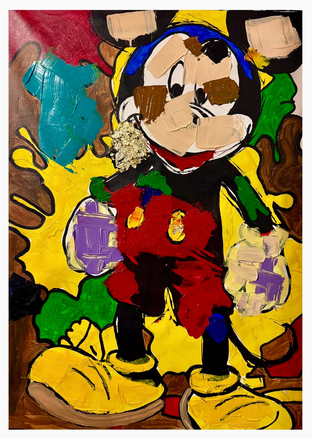 Abstract Mickey Mouse Acrylic Painting | Original Handmade Pop Art Canvas | Textured Brush & Palette Knife Artwork 26x36 inch