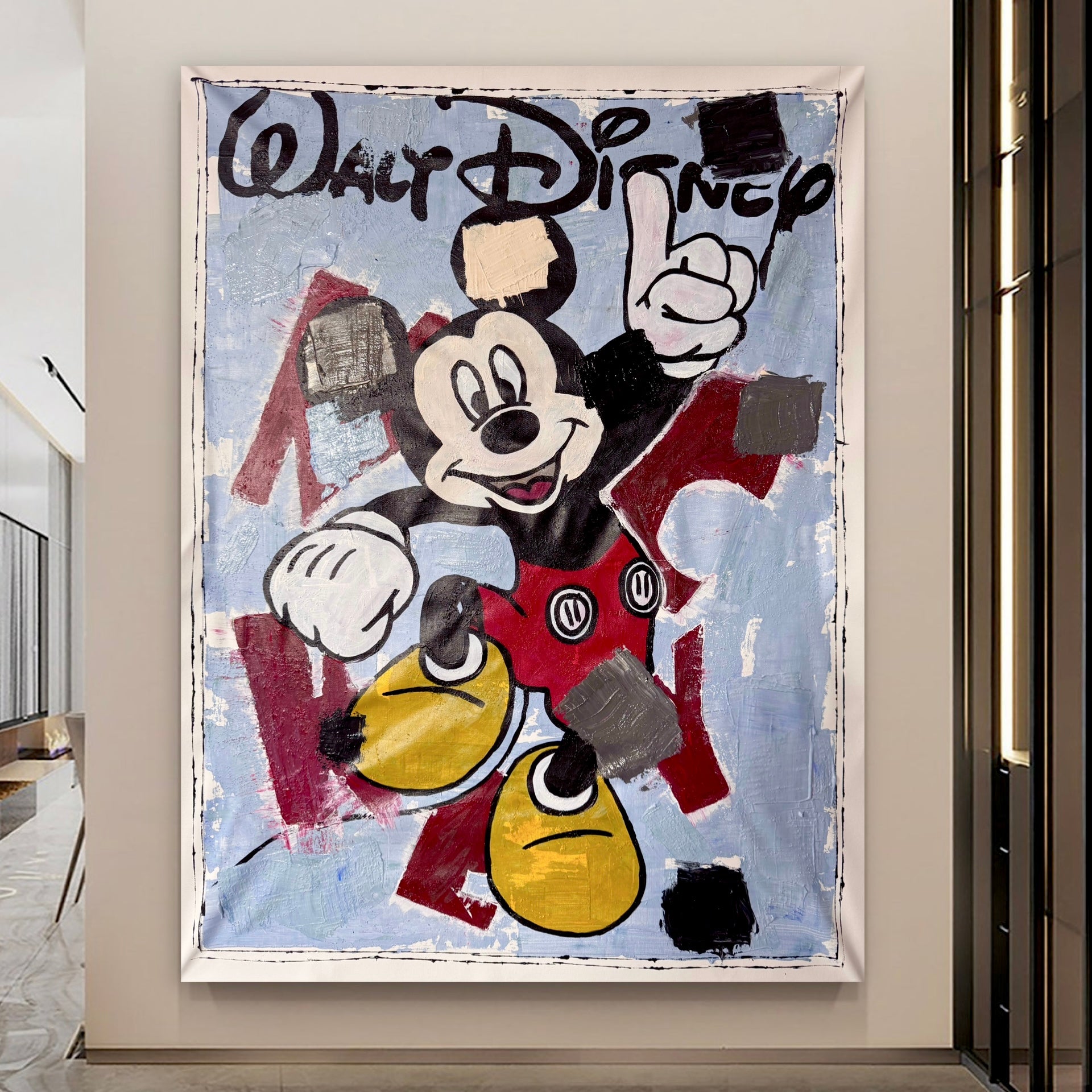 Abstract Walt Disney Acrylic Painting | Handmade Mickey Mouse Canvas Art | Original Pop Art Wall Decor 26x36 inch