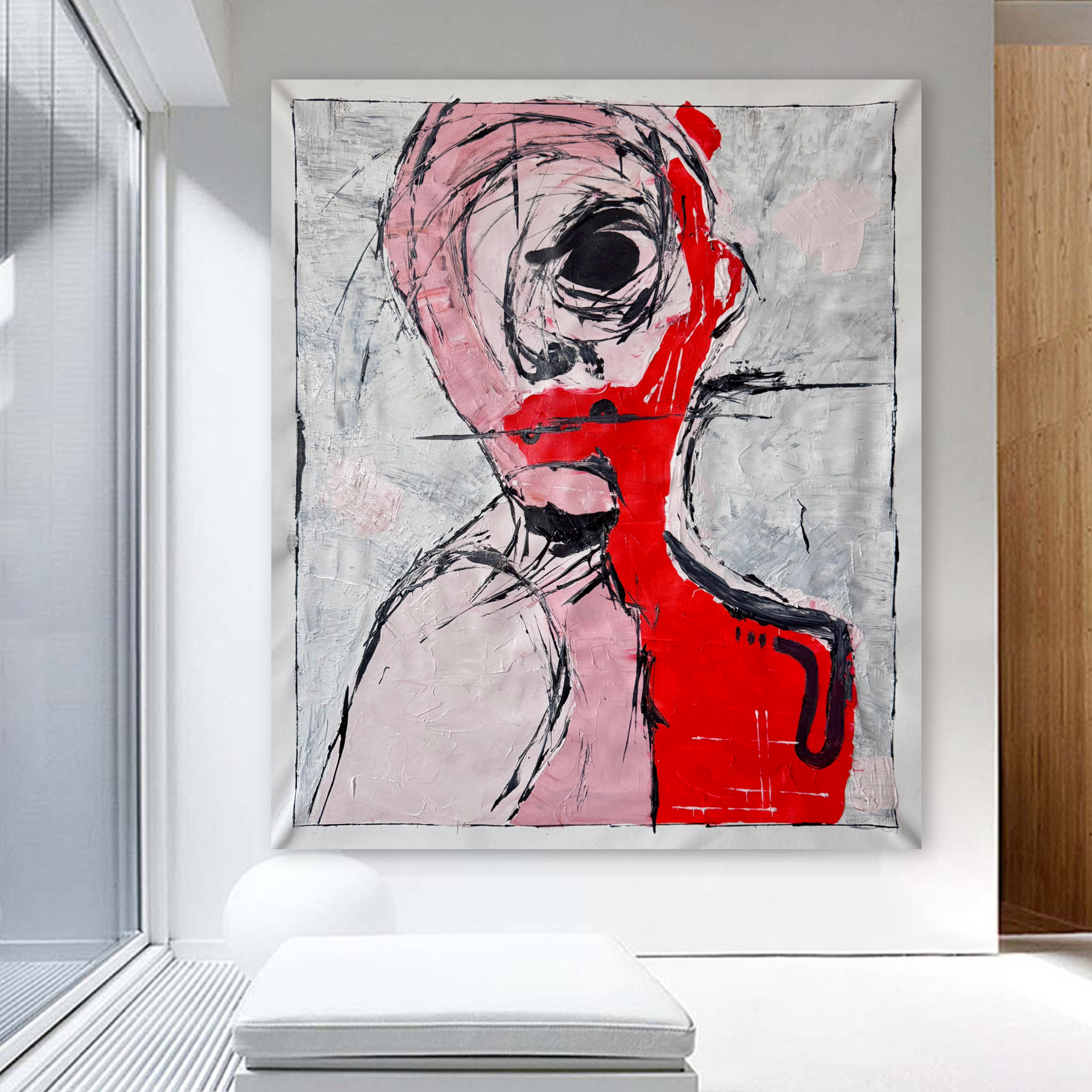 Neo-Expressionist Abstract Portrait Painting on Canvas, Acrylic & Palette Knife Textured Emotional Figure Art 22x26 inch
