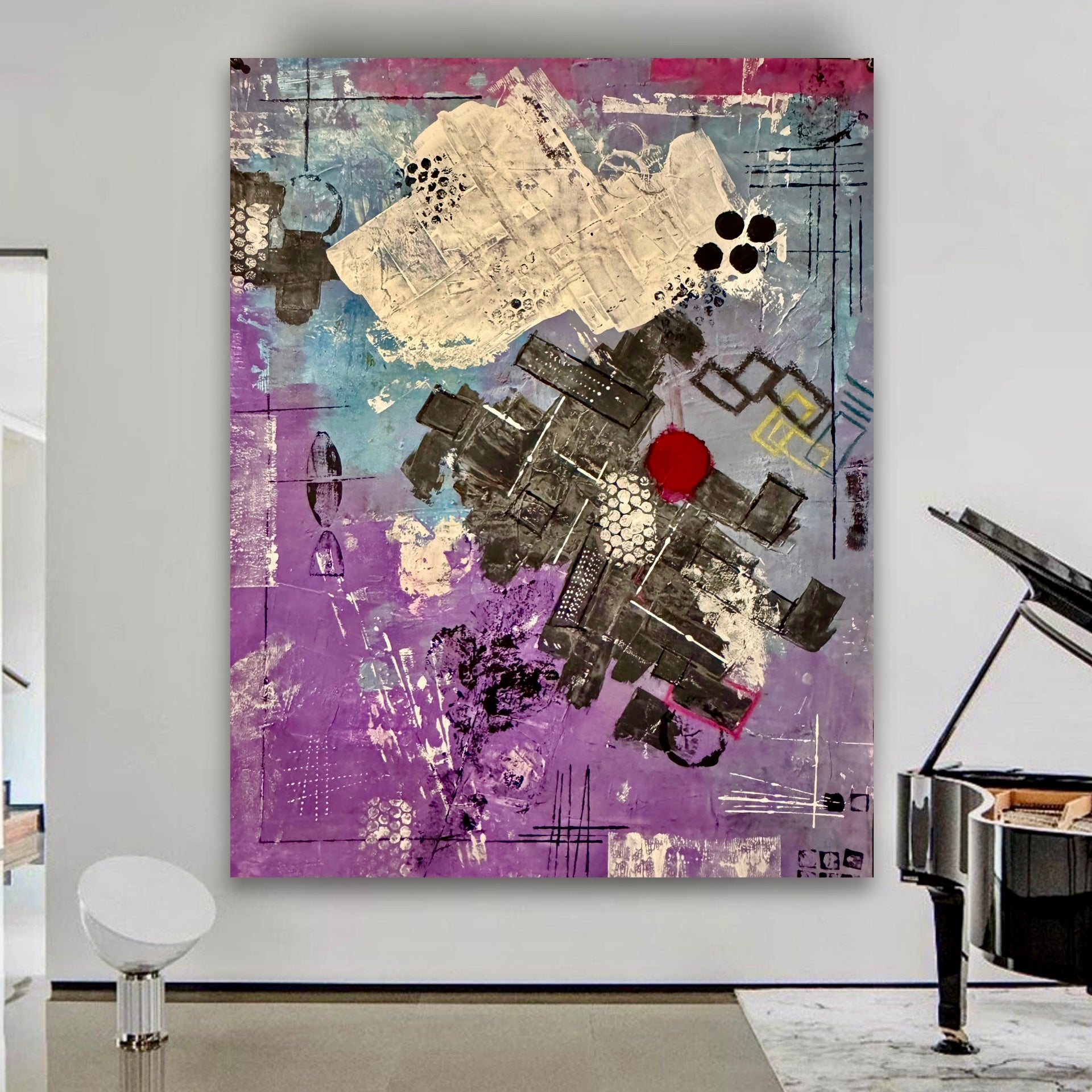Abstract Acrylic Painting on Poster, Textured Brush & Spatula Art, 22x28 Inch, Gloss Varnish, Modern Wall Decor, Vertical/Horizontal Display