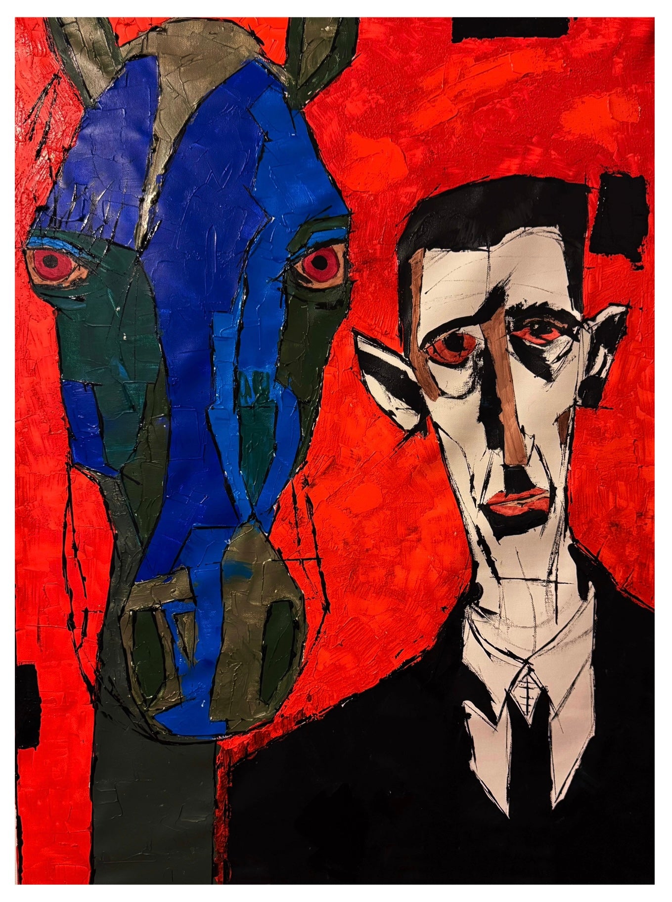 Neo-Expressionist Abstract Portrait with Horse | Original Acrylic Painting on Canvas 22x28 | Handmade Unique Artwork