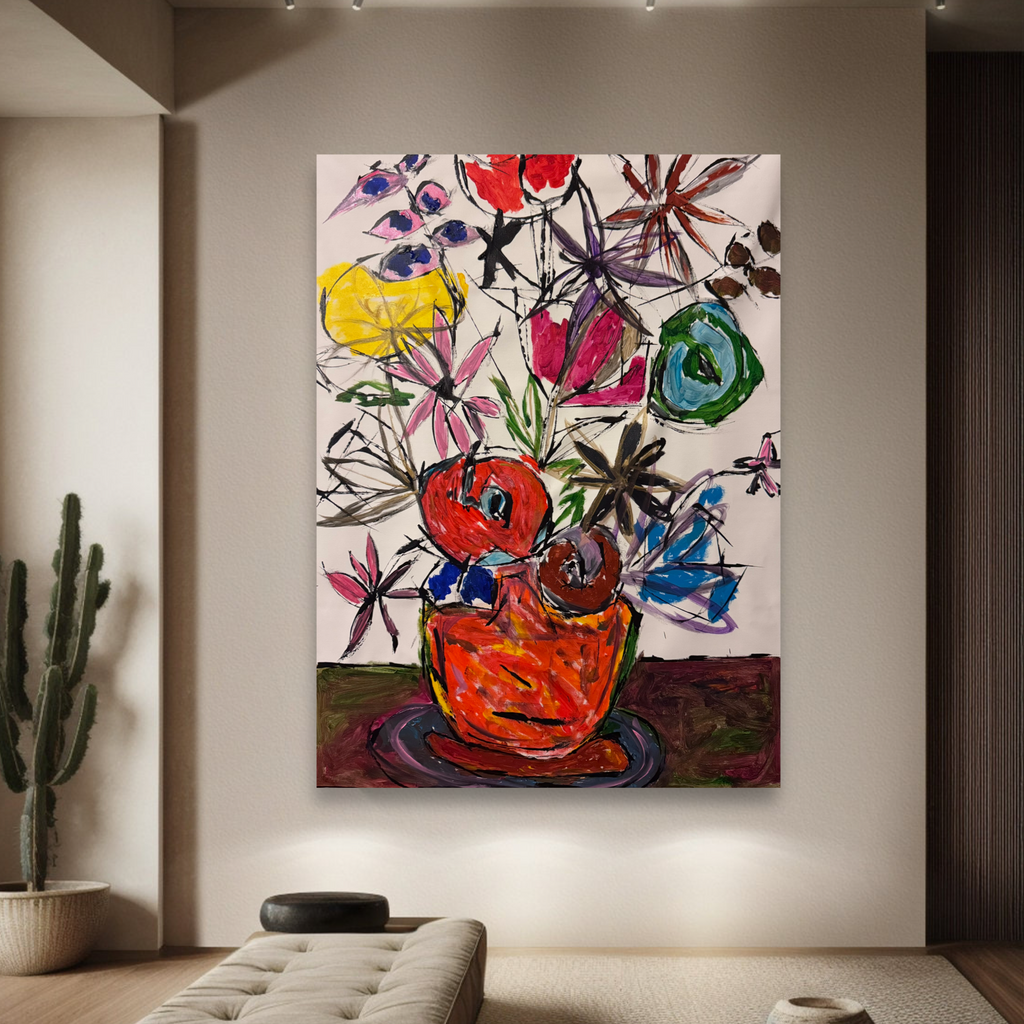 Neo-Expressionist Floral Still Life | 22x28 Inch Acrylic Painting on Canvas | Palette Knife & Brush Artwork