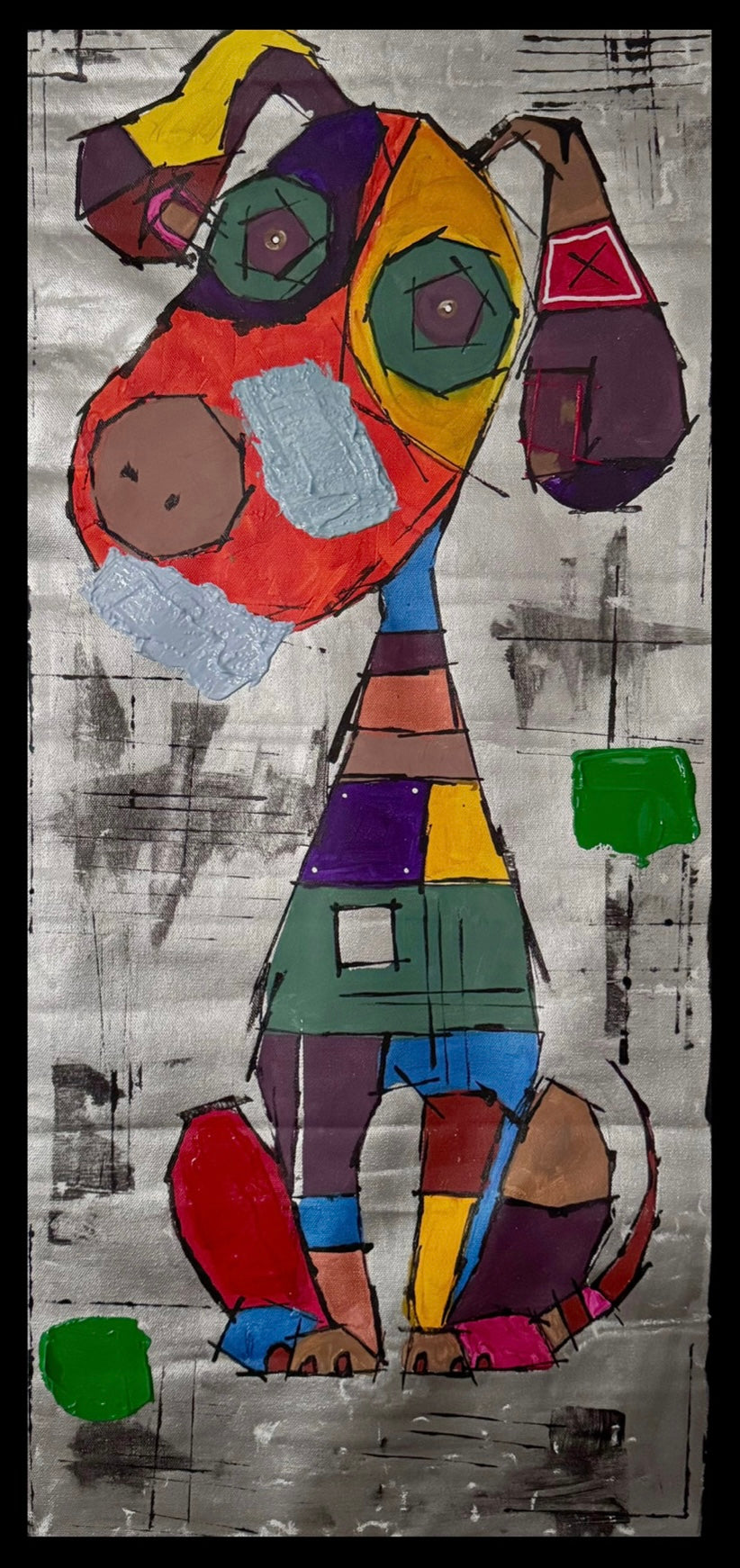 Abstract Animal Painting on Canvas | Original Acrylic Artwork | Modern Expressionist Handmade Wall Art 14x32 inch
