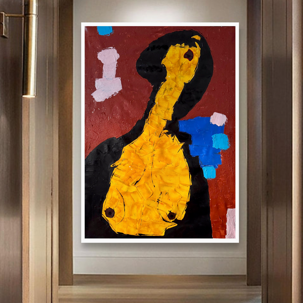 Abstract Expressionist Female Portrait Painting 26x36 Canvas Handmade Acrylic Wall Art One of a Kind