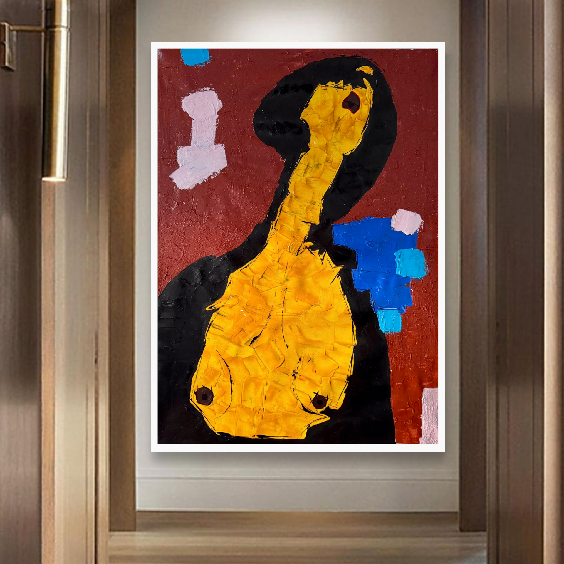 Abstract Expressionist Female Portrait Painting 26x36 Canvas Handmade Acrylic Wall Art One of a Kind