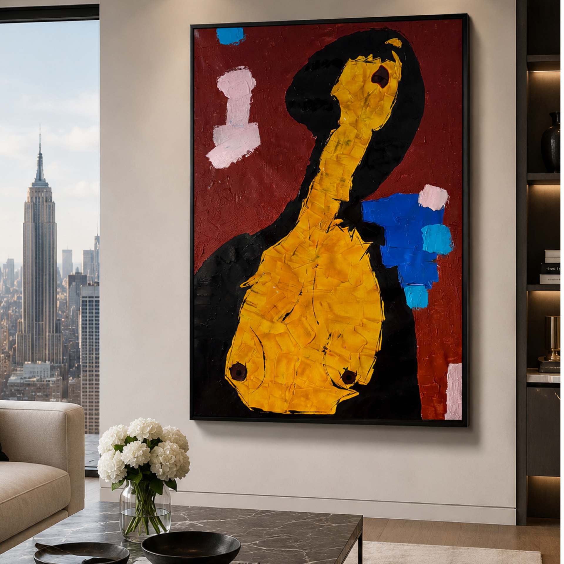 Abstract Expressionist Female Portrait Painting 26x36 Canvas Handmade Acrylic Wall Art One of a Kind