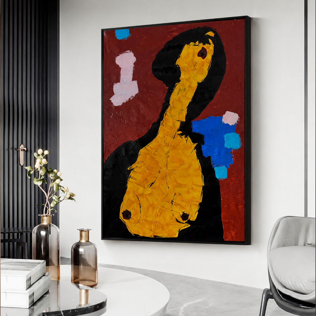 Abstract Expressionist Female Portrait Painting 26x36 Canvas Handmade Acrylic Wall Art One of a Kind