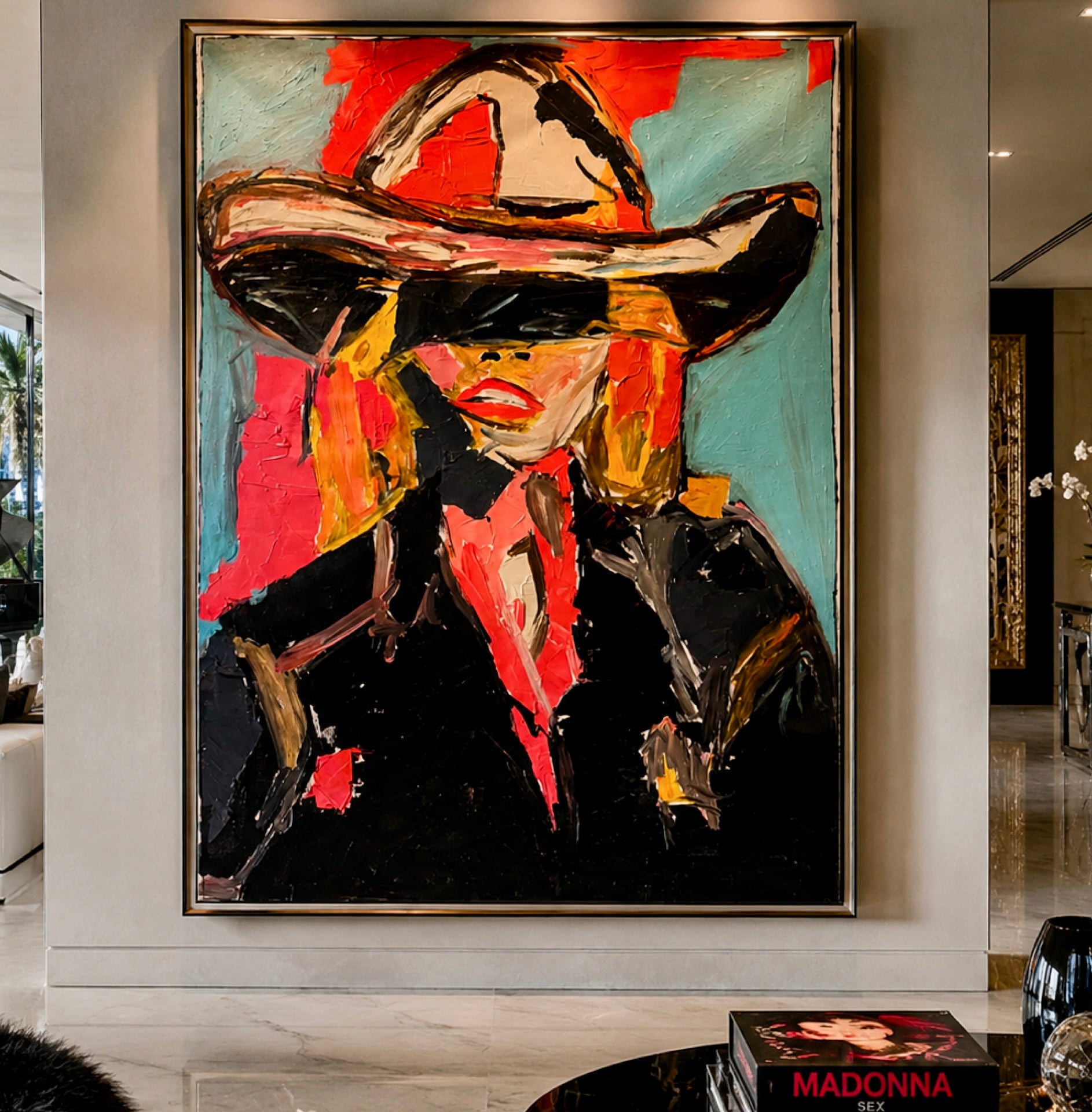 Neo-Expressionist Cowboy Girl Painting, Original Acrylic Canvas Art, Handmade Abstract Western Portrait, 26x36 Inches