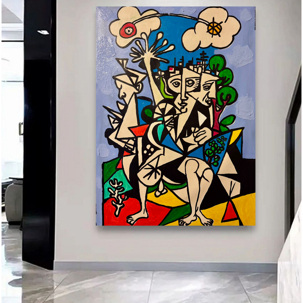 Abstract Cubist Acrylic Painting on Canvas | Handmade Expressionist Artwork | Original Modern Picasso Inspired Art 26x36 inch