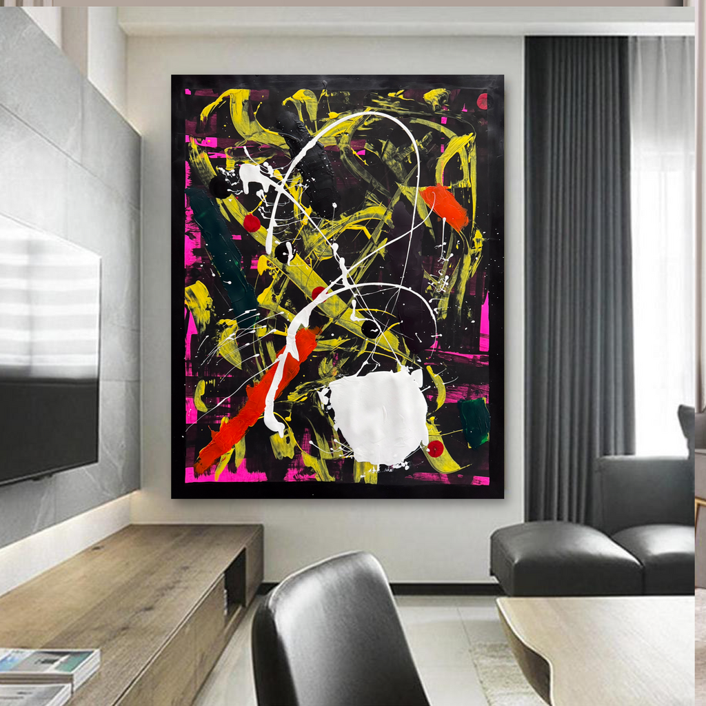 Handmade Acrylic Abstract Painting, Bold Neon Textured Artwork (22x28 inch)