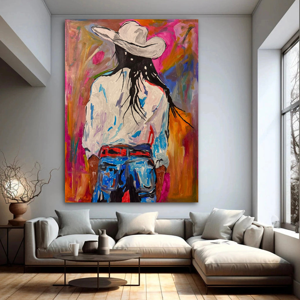 Cowgirl Spirit | Original 26x36 Abstract Western Acrylic Painting on Canvas | Colorful Contemporary Cowgirl Artwork
