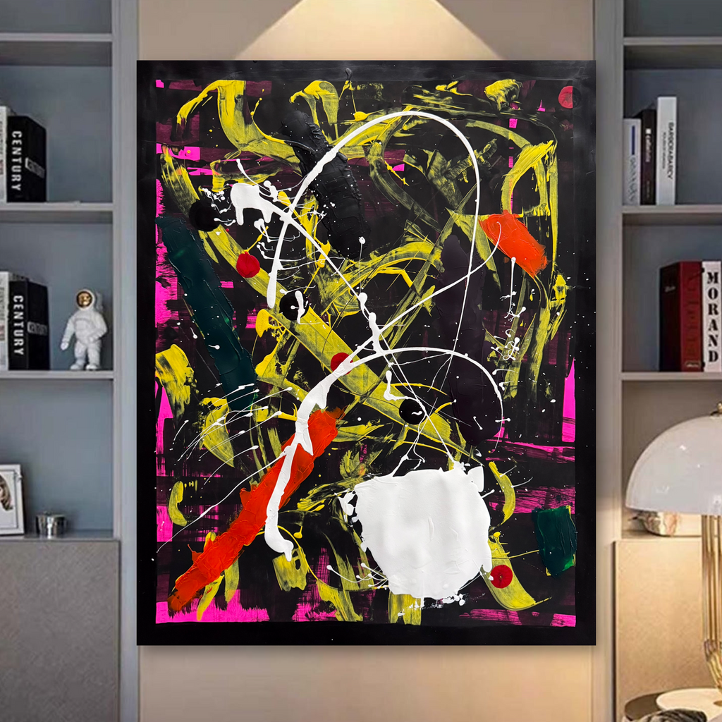 Handmade Acrylic Abstract Painting, Bold Neon Textured Artwork (22x28 inch)