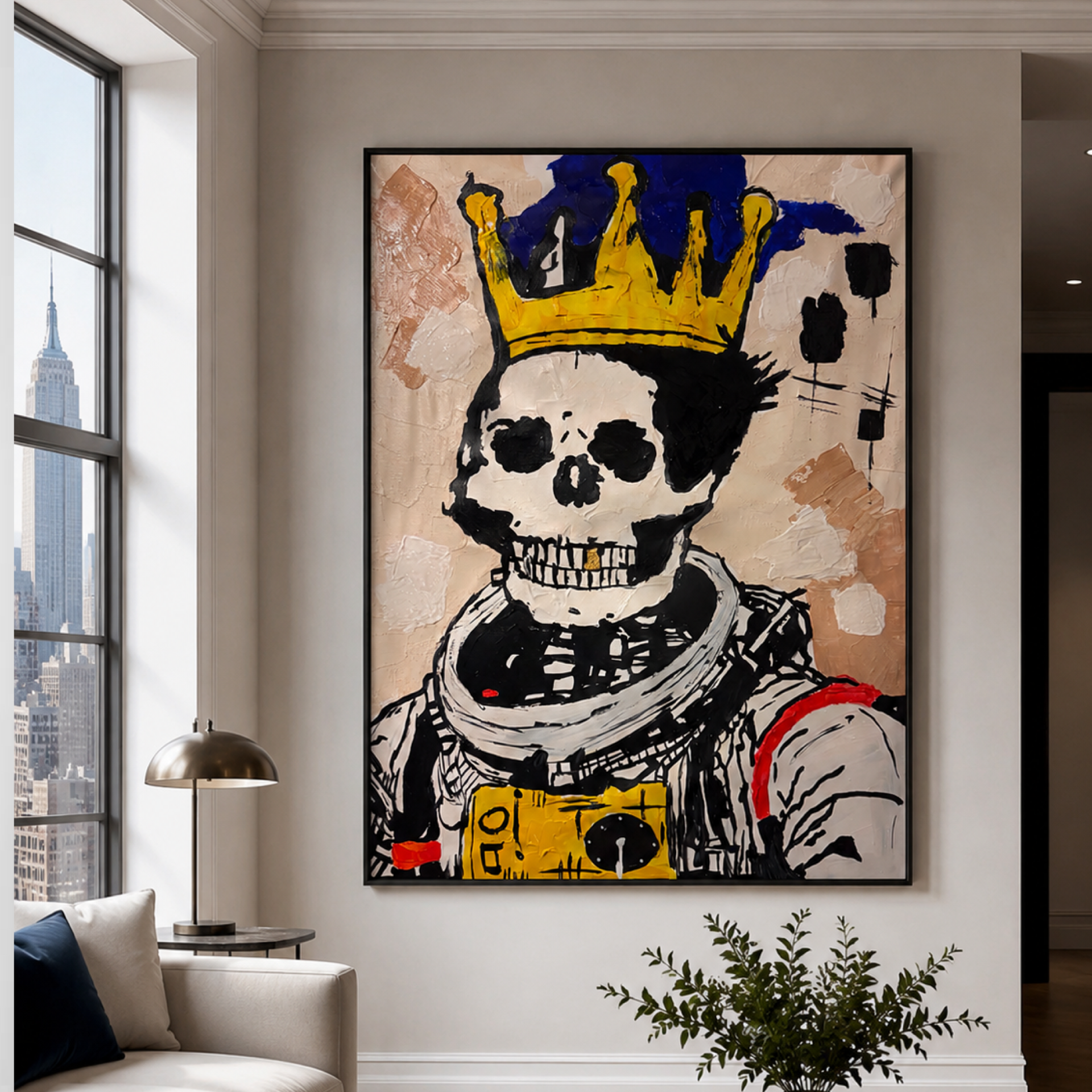 Original Crowned Skull Astronaut Painting | Neo Expressionist Space Art | Handmade Acrylic Canvas | Basquiat Inspired 22x32 inch
