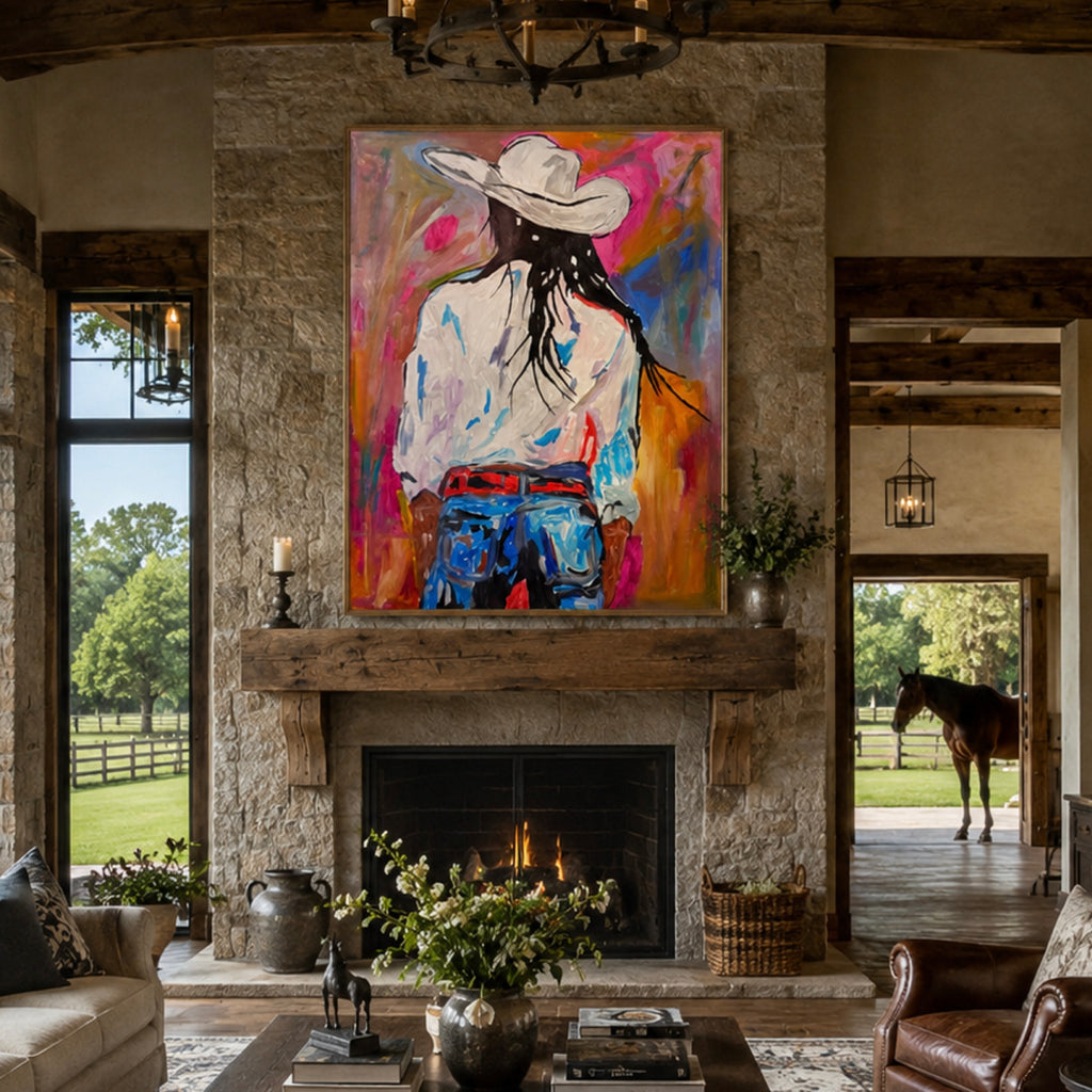 Cowgirl Spirit | Original 26x36 Abstract Western Acrylic Painting on Canvas | Colorful Contemporary Cowgirl Artwork
