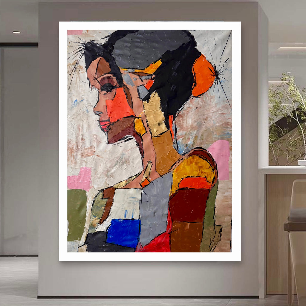 Neo-Expressionist Woman Portrait Painting on Canvas, Original Acrylic Palette Knife Textured Wall Art 30x40 inch