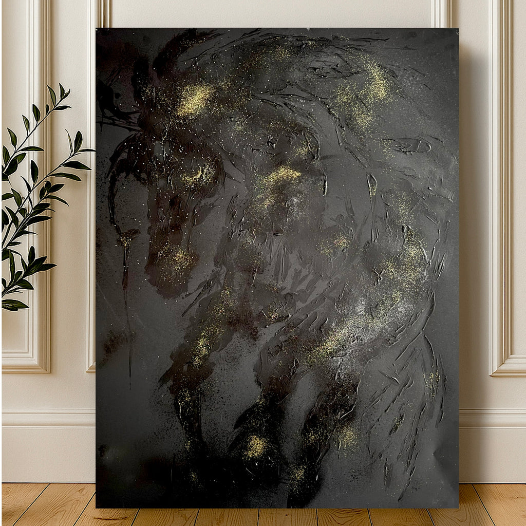 Abstract Horse Wall Art, Textured Acrylic Painting, Black and Gold Modern Artwork, Palette Knife Horse Art, Contemporary Animal Decor