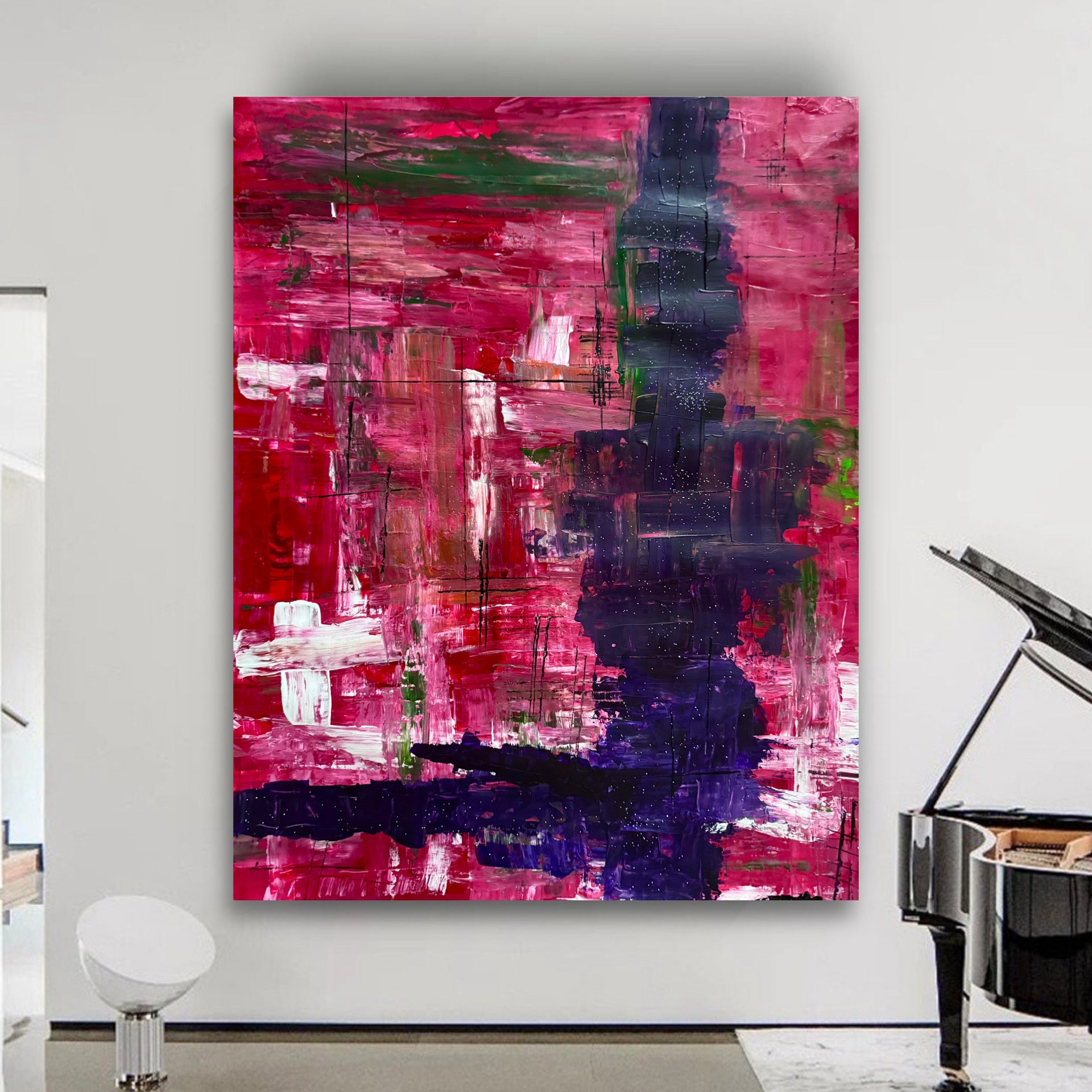 Abstract Acrylic Painting 22x28, Textured Poster Art, Red Pink Modern Wall Art, Palette Knife Brush Work, Contemporary Decor