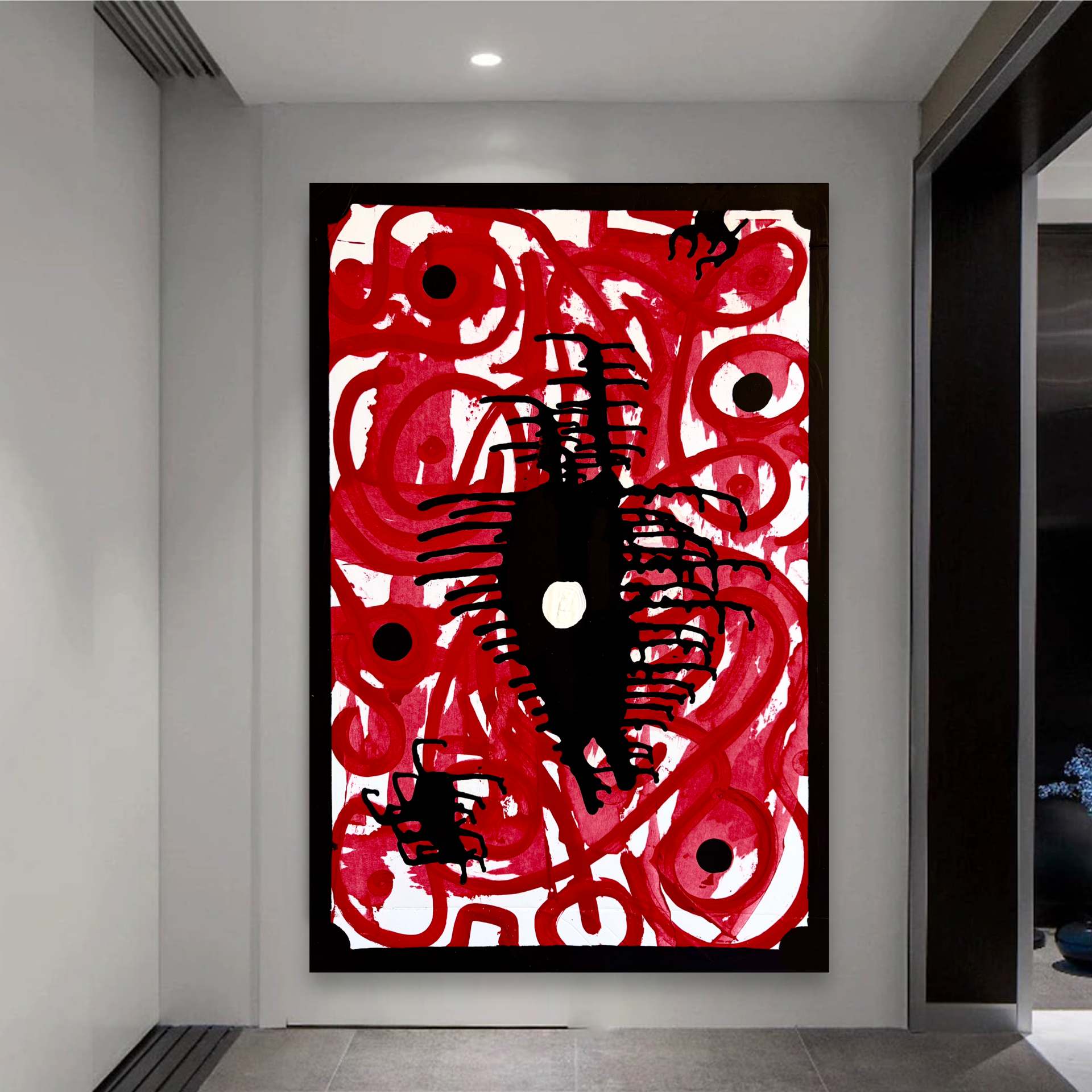 Abstract Red & Black Acrylic Painting on Cardboard, 20x30 Wall Art, Vertical or Horizontal Display, Modern Expressionist Artwork