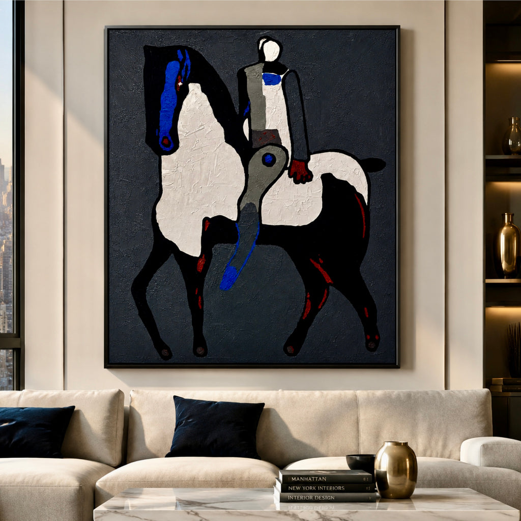 Abstract Expressionist Horse & Rider Painting | Hand-Painted Acrylic on Canvas | Palette Knife & Brush | 25x30 Inches