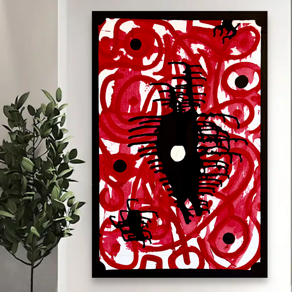 Abstract Red & Black Acrylic Painting on Cardboard, 20x30 Wall Art, Vertical or Horizontal Display, Modern Expressionist Artwork