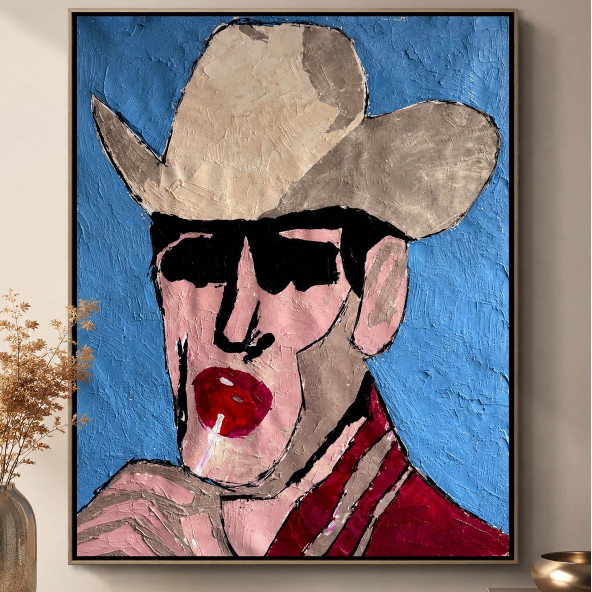 Neo-Expressionist Cowboy Portrait Painting | 22x28 Original Acrylic Canvas Art | Handmade Textured Contemporary Artwork