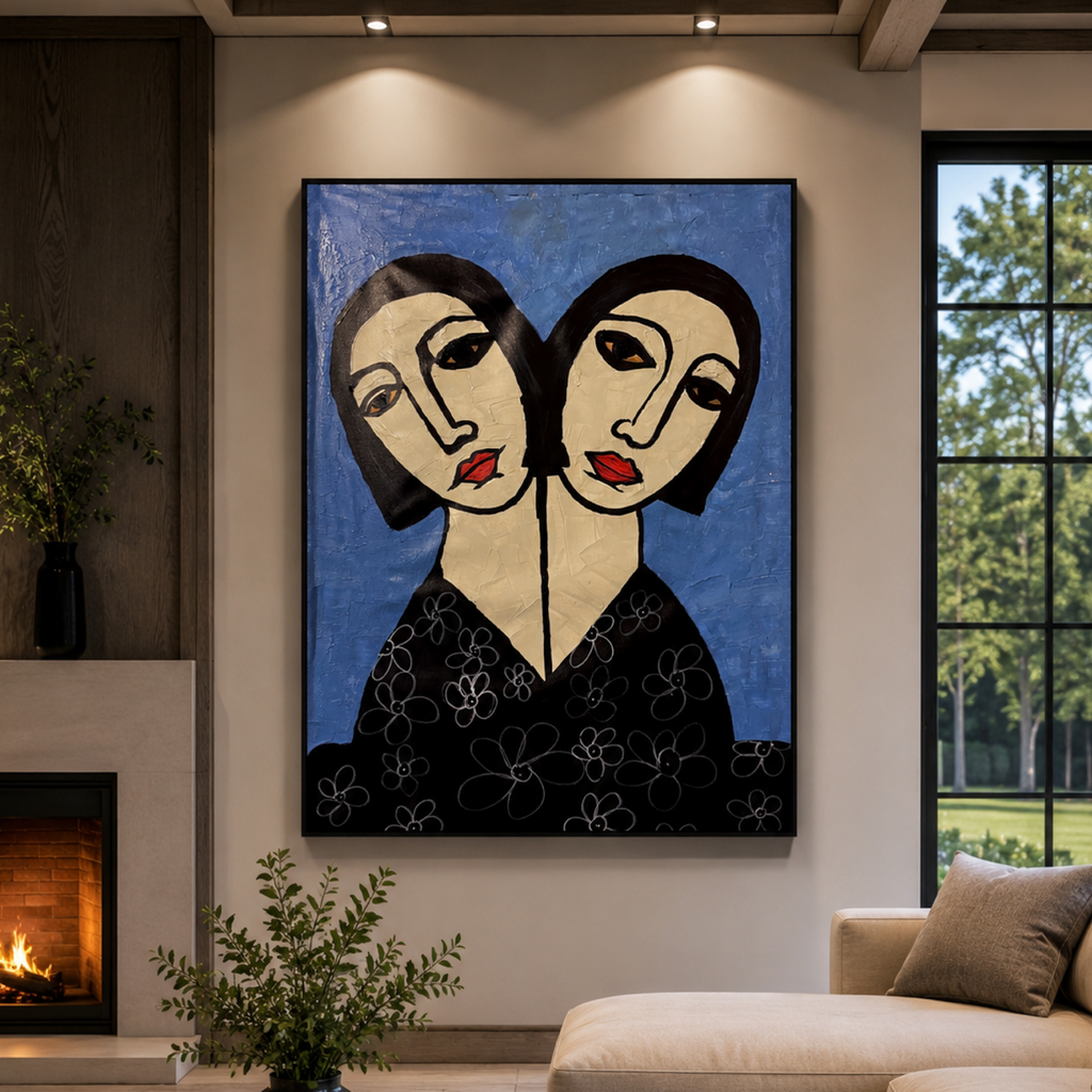 Expressionist Abstract Acrylic Painting on Canvas 26x36 | Handmade Contemporary Figurative Artwork