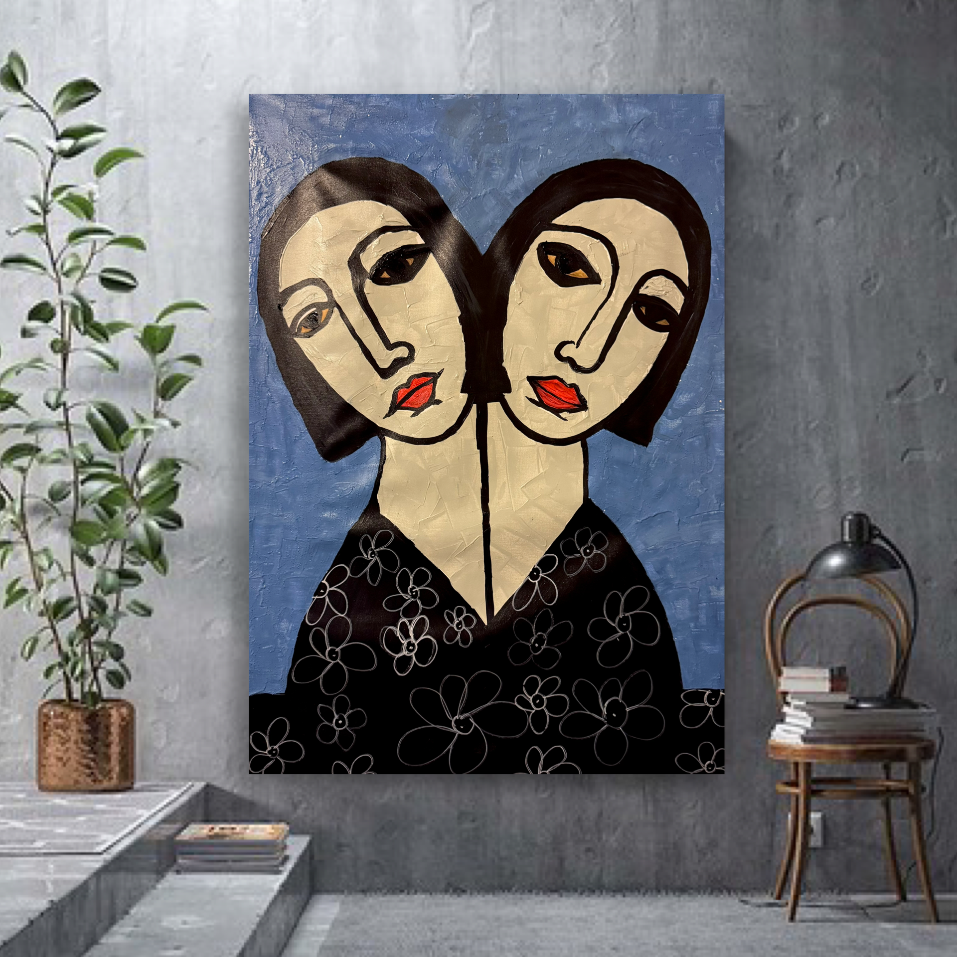 Expressionist Abstract Acrylic Painting on Canvas 26x36 | Handmade Contemporary Figurative Artwork
