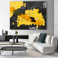 Handmade Abstract Acrylic Painting 22x28 Inch Textured Canvas Wall Art Yellow Black Modern Artwork Vertical Horizontal Ready to Hang