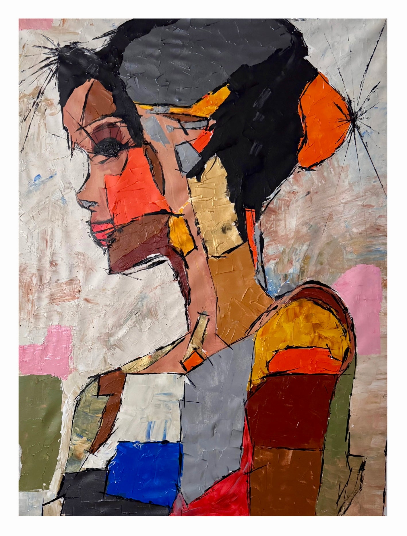 Neo-Expressionist Woman Portrait Painting on Canvas, Original Acrylic Palette Knife Textured Wall Art 30x40 inch