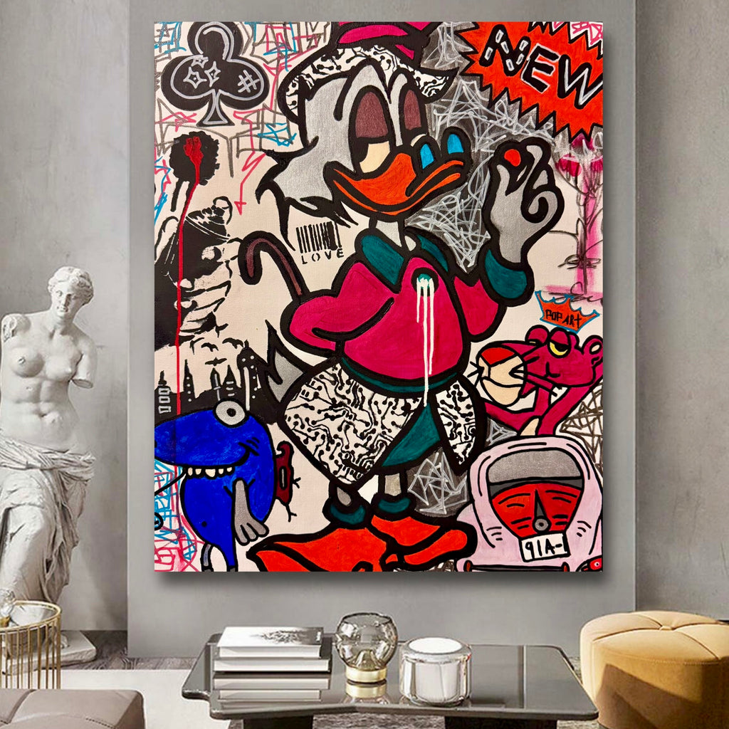 Donald Duck Pop Art Painting: Graffiti Style Acrylic Canvas (20x24 inch, Canvas)