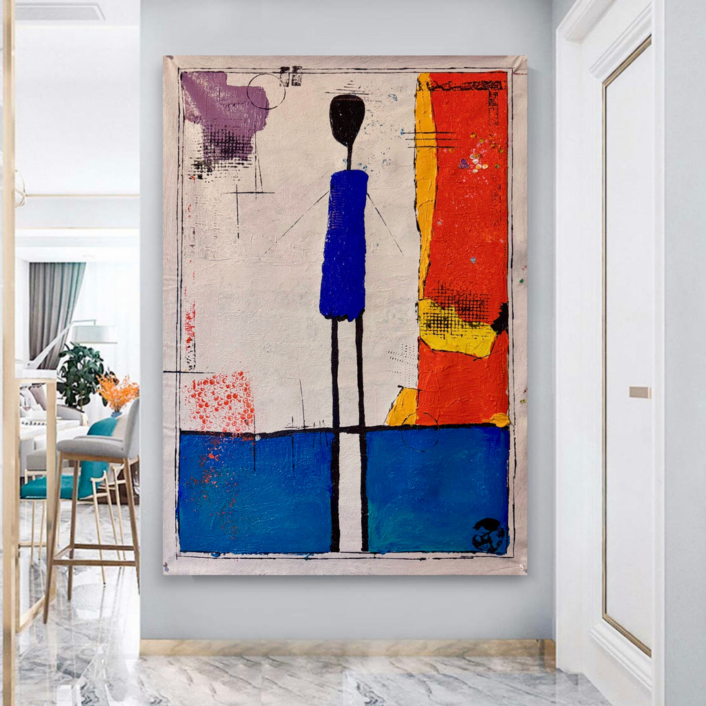 Silent Figure in Blue | Original Neo-Expressionist Abstract Acrylic Painting on Canvas | Textured Palette Knife Artwork