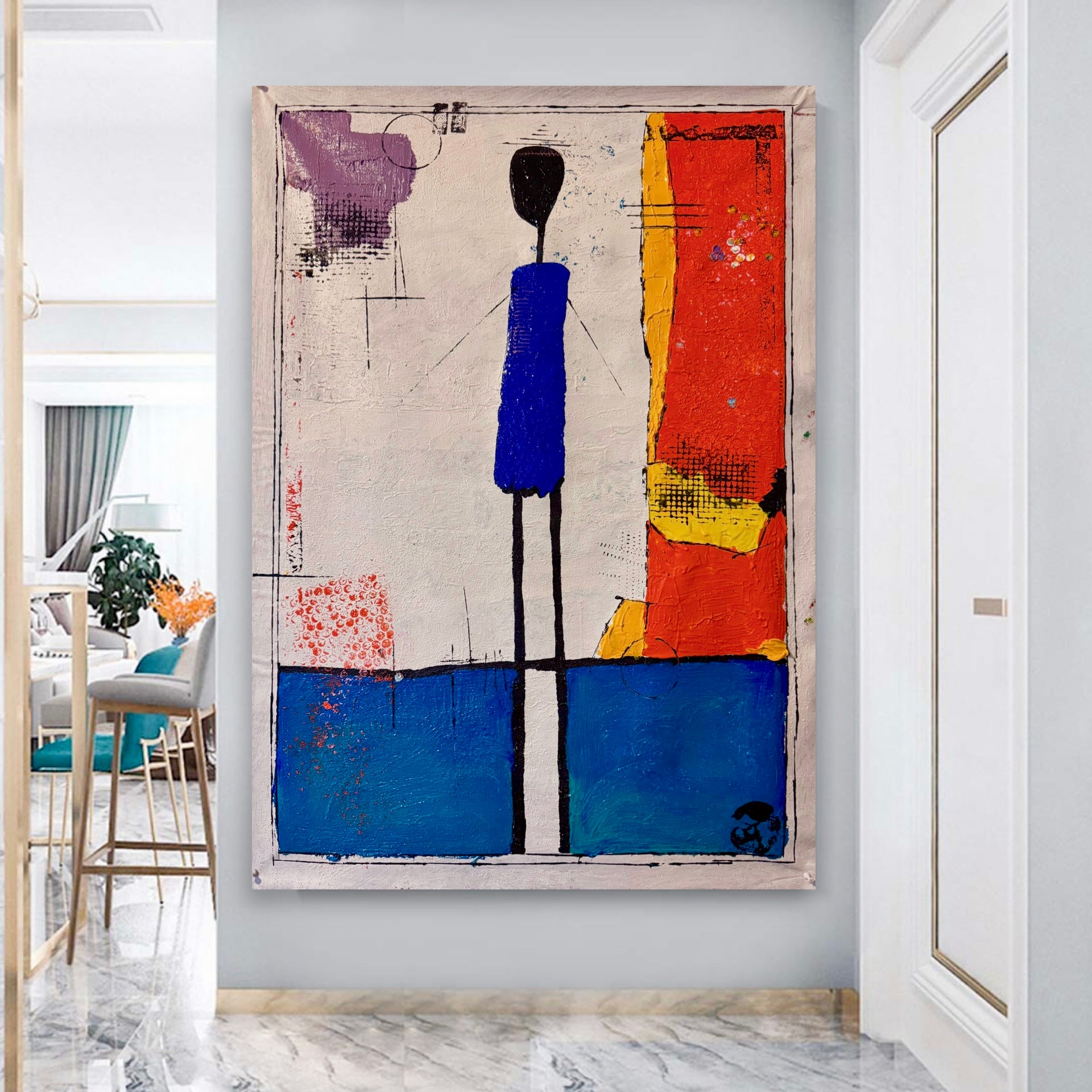 Silent Figure in Blue | Original Neo-Expressionist Abstract Acrylic Painting on Canvas | Textured Palette Knife Artwork