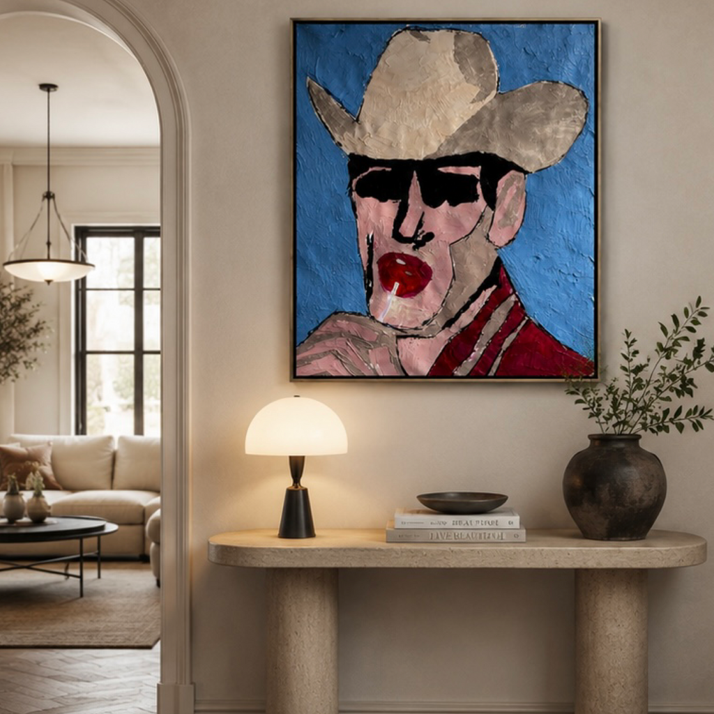 Neo-Expressionist Cowboy Portrait Painting | 22x28 Original Acrylic Canvas Art | Handmade Textured Contemporary Artwork