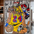 Kobe Bryant Pop Art Painting with Mike Tyson Head: Hand-Painted Japanese Kraft Paper (40x52 inch))
