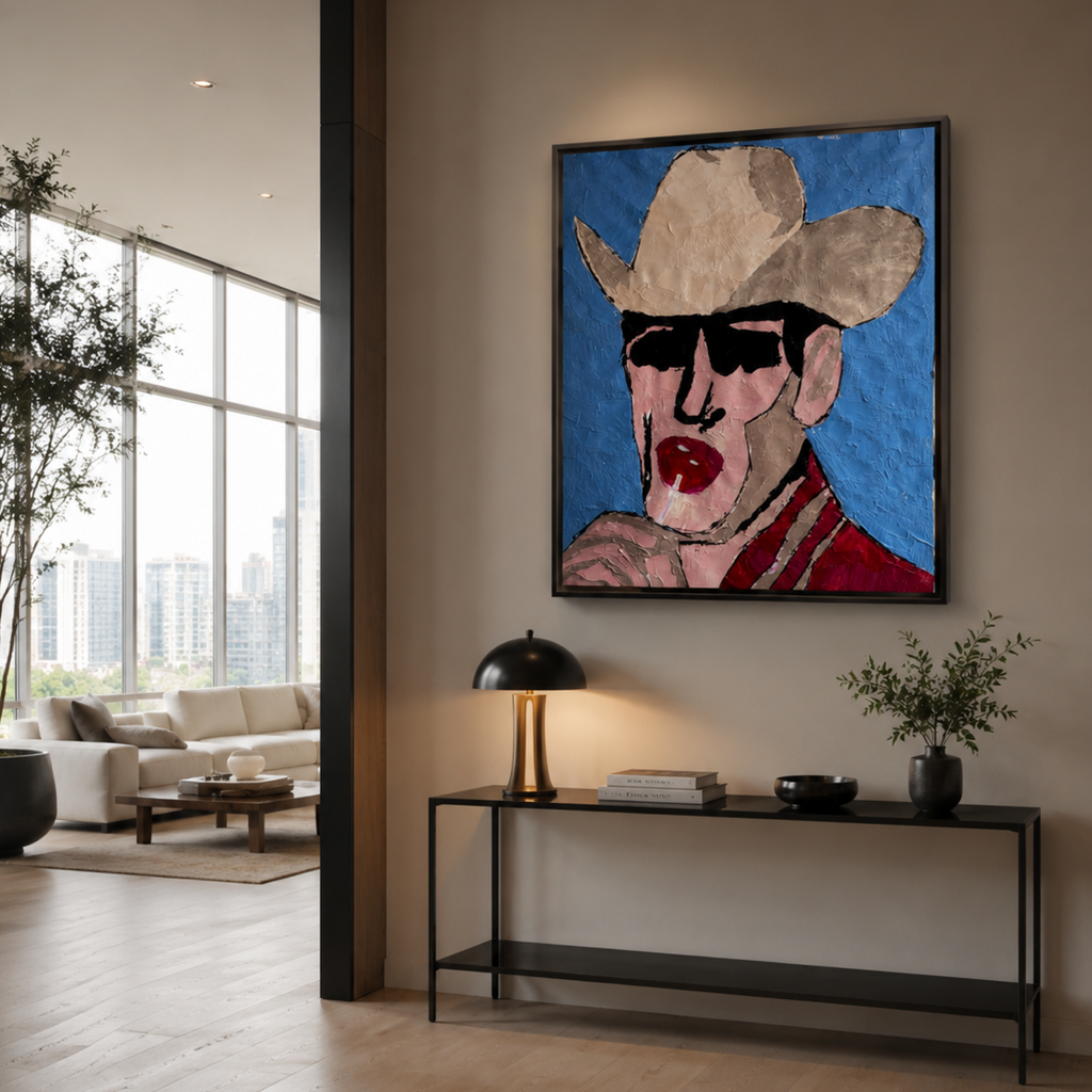 Neo-Expressionist Cowboy Portrait Painting | 22x28 Original Acrylic Canvas Art | Handmade Textured Contemporary Artwork
