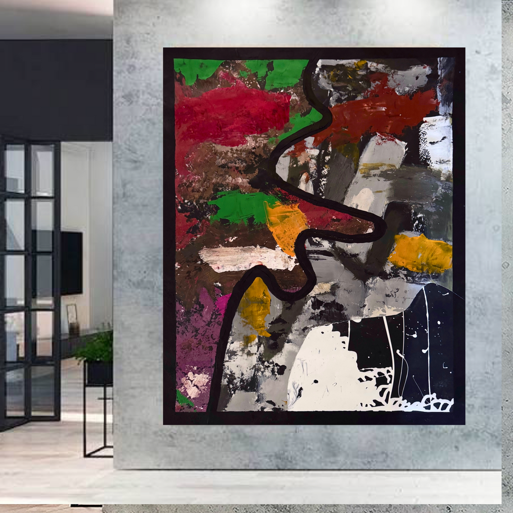 Abstract Collage Acrylic Painting on Poster, Mixed Media Texture Art, Hand Cut Dual Poster Composition, Modern Wall Decor 22x28 Inches