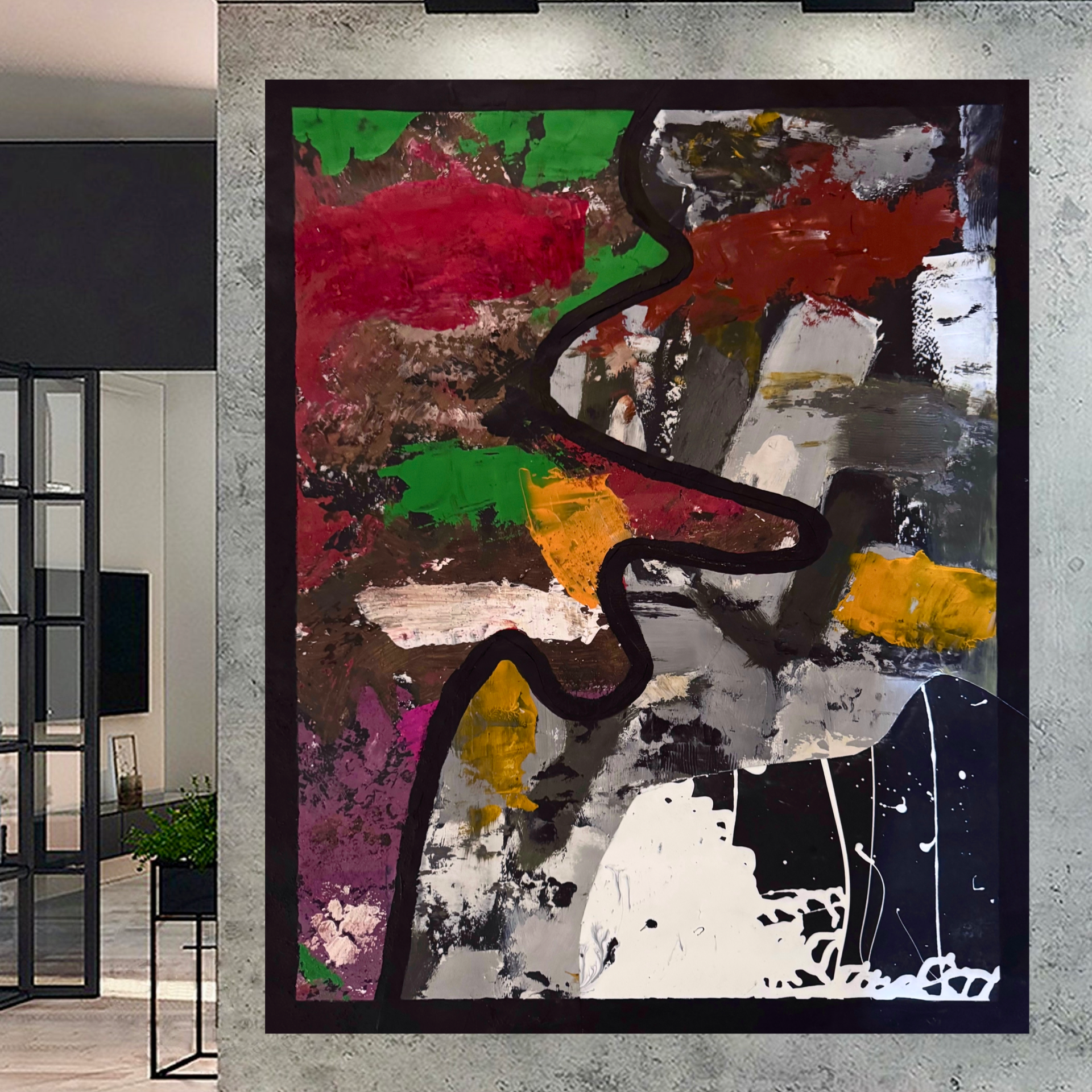 Abstract Collage Acrylic Painting on Poster, Mixed Media Texture Art, Hand Cut Dual Poster Composition, Modern Wall Decor 22x28 Inches