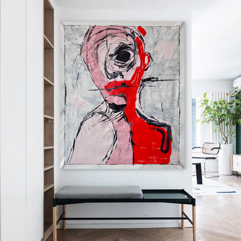 Neo-Expressionist Abstract Portrait Painting on Canvas, Acrylic & Palette Knife Textured Emotional Figure Art 22x26 inch